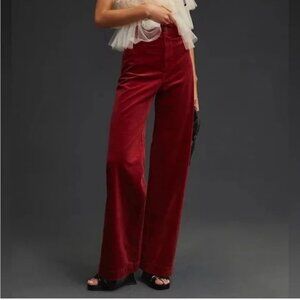 Anthropologie Maeve The Colette Wide Leg Pants Womens 27 Tall Corduroy Red Chic